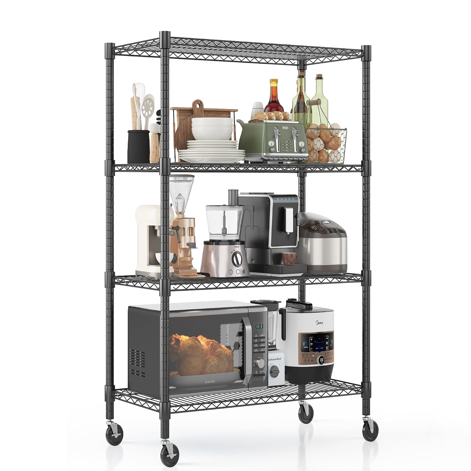 Commercial Kitchen On Wheels - Metalen opslagrekken, 4-laags verstelbaar draadrek op