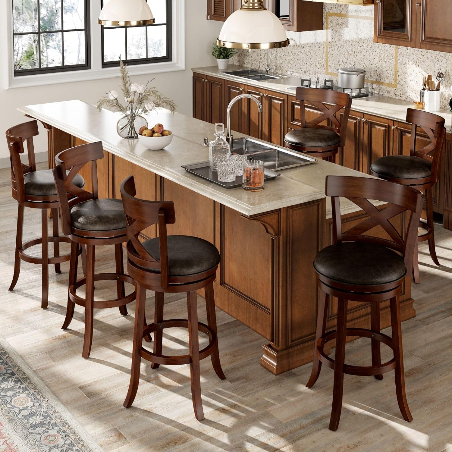 Commercial Kitchen Counter - # Draaibare barkrukken set met kruisrug,